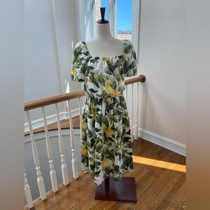 H&M Lemon Leaf Two-Piece Puff-Sleeve Skirt Set in Green & Yellow